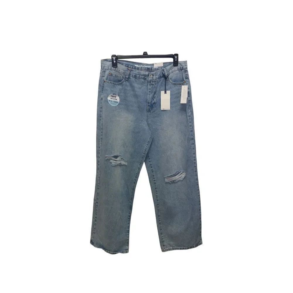 WallFlower The Skater Fit Wide-Leg Blue Distressed Medium Wash Jeans 14W Regular